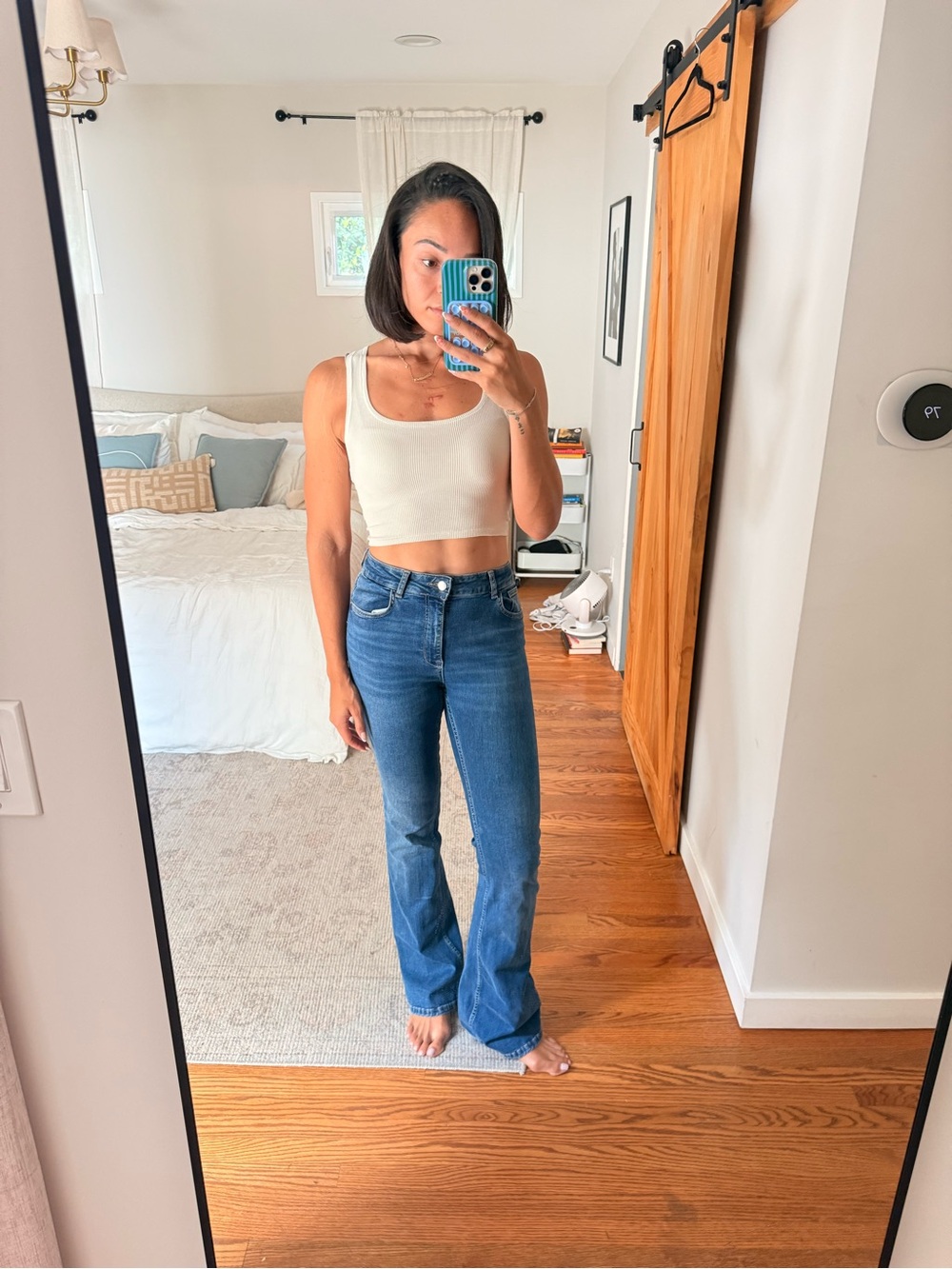 Zara Medium Blue High-Rise Flare Jeans